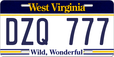 WV license plate DZQ777