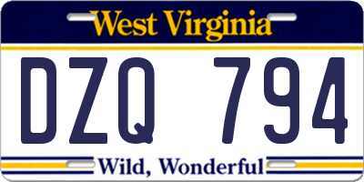 WV license plate DZQ794