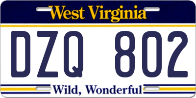 WV license plate DZQ802