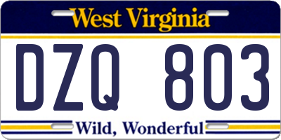 WV license plate DZQ803