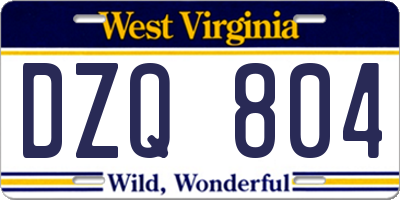 WV license plate DZQ804