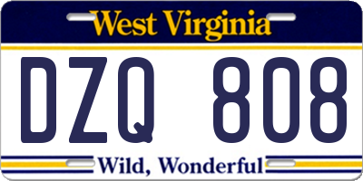 WV license plate DZQ808