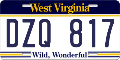 WV license plate DZQ817