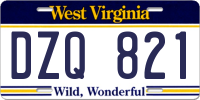 WV license plate DZQ821