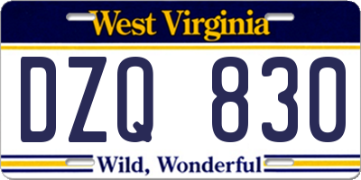WV license plate DZQ830