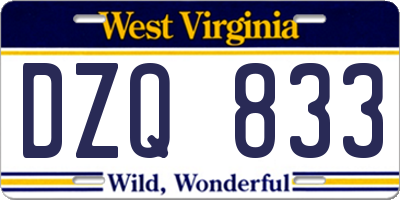 WV license plate DZQ833