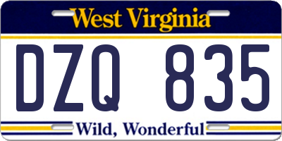 WV license plate DZQ835