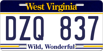 WV license plate DZQ837