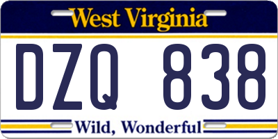 WV license plate DZQ838