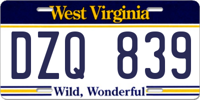 WV license plate DZQ839