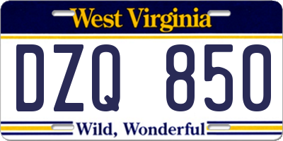 WV license plate DZQ850