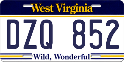 WV license plate DZQ852