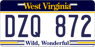 WV license plate DZQ872