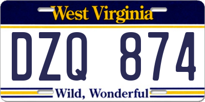 WV license plate DZQ874