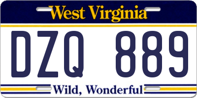 WV license plate DZQ889