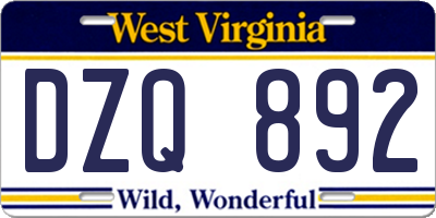 WV license plate DZQ892