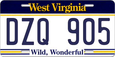 WV license plate DZQ905