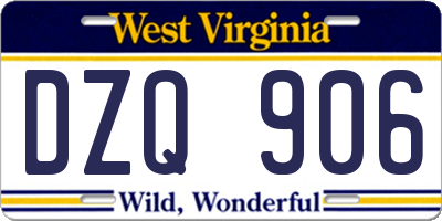 WV license plate DZQ906