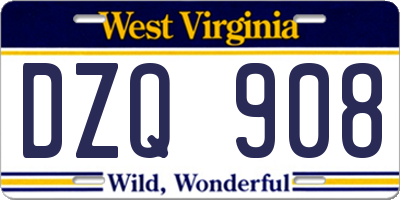 WV license plate DZQ908