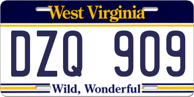 WV license plate DZQ909