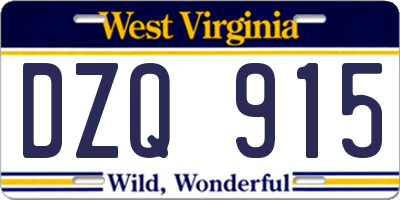 WV license plate DZQ915