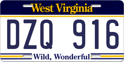 WV license plate DZQ916