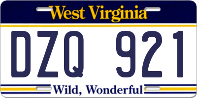 WV license plate DZQ921