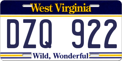 WV license plate DZQ922