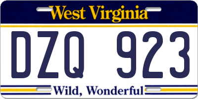 WV license plate DZQ923