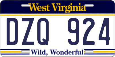 WV license plate DZQ924