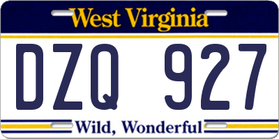 WV license plate DZQ927