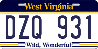 WV license plate DZQ931