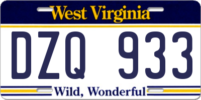 WV license plate DZQ933