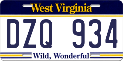 WV license plate DZQ934