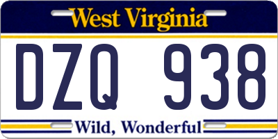 WV license plate DZQ938