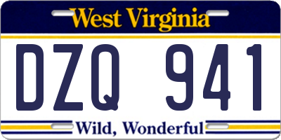 WV license plate DZQ941