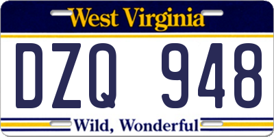 WV license plate DZQ948