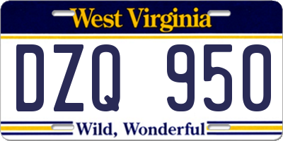WV license plate DZQ950