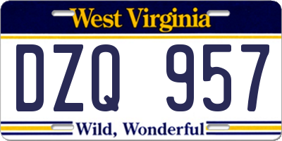 WV license plate DZQ957