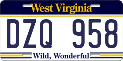 WV license plate DZQ958