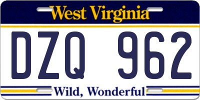 WV license plate DZQ962