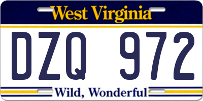 WV license plate DZQ972