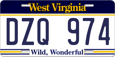WV license plate DZQ974