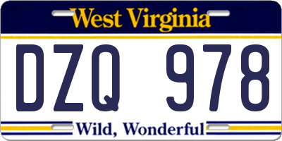 WV license plate DZQ978