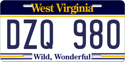 WV license plate DZQ980