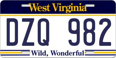 WV license plate DZQ982