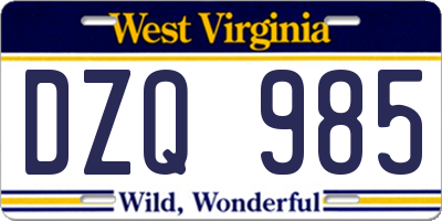 WV license plate DZQ985