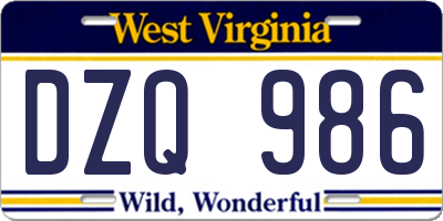 WV license plate DZQ986