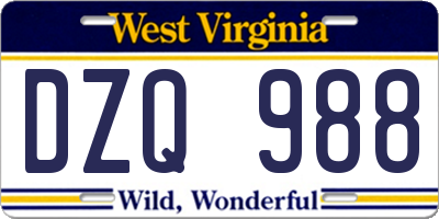 WV license plate DZQ988