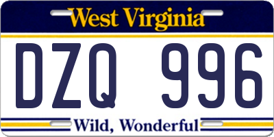 WV license plate DZQ996